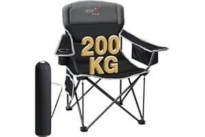 RELAX FIELD Campingstuhl Faltbar 200KG mit Getränkehalter und Kühltasche, Klappstuhl Camping, Anglerstuhl Klappbar mit Hohe Rückenlehne, Schwarz