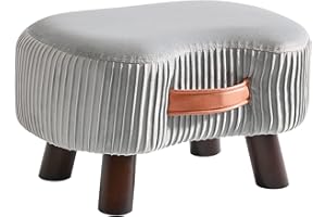 YMYNY Taboret, ławka do siedzenia z uchwytem, wygięty taboret z miękką poduszką do siedzenia, wyściełany taboret z aksamitu, litego drewna, do salonu, pokoju dziecięcego, 40 x 28 x 23 cm,