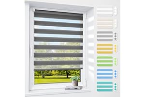 smartdemo Store Enrouleur Jour Nuit sans perçage, Facile à Montage, Double Tissu, Protection de Privée, pour Fenêtre ou Porte, Gris Foncé, 85l x 120L cm