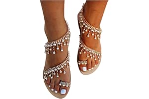 CHEJARITY Sandali Piatti Donna Eleganti Gioiello Comodi Bohemia Flip Flops Spiaggia Scarpe Estivi Sandali Aperte Bassi Estate Strass Sandalo Casual Cinturino alla Caviglia Sandalo Sandali da Spiaggia