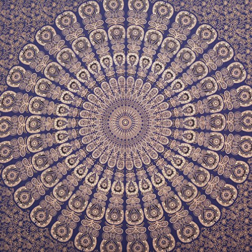 Wanddekoration Hippie Wandteppiche Bohemian Mandala Tapisserie Wandbehang indischen blau gold Überwurf - 5