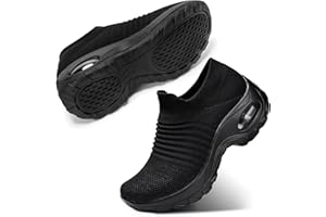 STQ Womens Walking Shoes Slip-on Lightweight Mesh Sneakers Breathable Tennis Comfortable Platform Wedge Shoes