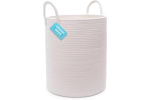 OrganiHaus panier à linge 38x45 cm blanc, corde de coton avec poignées, bac à linge ou jouets, corbeille rangement bébé ou salle de bain