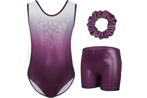 Gogokids Ensemble de gymnastique 3 pièces pour fille - Maillot sans manches avec short et bandeau - Unitards de danse de ballet scintillants - Tenue de gymnastique avec design dégradé de couleurs pour