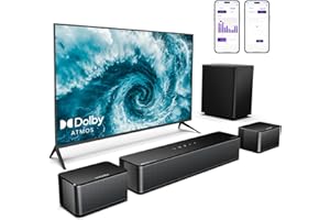 ULTIMEA 5.1 Soundbar with Dolby Atmos, 410W Surround Sound System Sound Bar for TV, Sound Bar with Wireless Subwoofer, Surround and Bass Adjustable Home Audio TV Speakers, APP Control, Poseidon D60