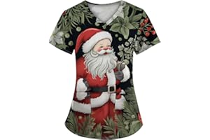 WDCHAOYUE Nursing Uniforms Beauty Tunic Dog Grooming Cat Grooming Cute Printed V Neck Spa Nail Salons Women's Christmas Scrubs Beauty Salon Wrap Mock Christmas Work Tops Care Uniform Healthcare Tunics