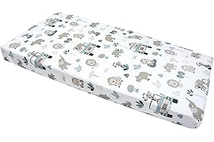 Medi Partners Lenzuola Lettino Neonato 60x120-100% Cotone Lenzuolo con Angoli Culla Coprimaterasso fitted Materassino Sheet Letto Bambino Lenzuolino (Zoo Di Menta)