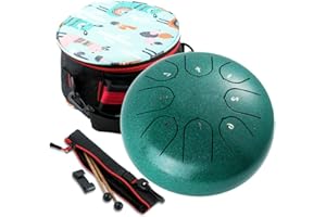 JAVIK Steel Tongue Drum 6 Inch 8 Notes: Hand Pan Drum Sound Healing Instruments C Key - Percussion Instrument with Mallets, Bag, Finger Cover, Music Book for Meditation Yoga Musical Education