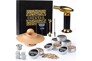 GIENXIAS Kit Whisky Smoker – Set Regalo Old Fashioned Cocktail con 6 Tipi di Legno, 4 Pietre da Whisky in Granito, Bruciatore & Accessori per Amanti di Whisky e Cocktail (Senza Butano)