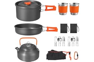 FUNYKICH Camping Cooking Set, Non-Stick Lightweight Camping Pots and Pans Set with Storage Bag, Lightweight Stackable Pot Pan Bowls for Camping, Backpacking, Outdoor Cooking & Picnic