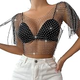 XYTAHDM Hollow Crystal Mesh Body Chain with Black Rhinestones Sparkly Body Jewelry Body Accessories for Women Girls Nightclub