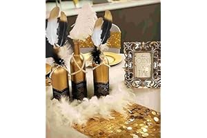 JeVenis Splendide piume nere e dorate di piume di piume di piume collane di perle bianche perline per la decorazione della torta nuziale degli anni '20 Decorazioni da tavolo a tema Gatsby