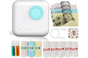 JEPEErbz Mini Printer Portable, Inkless Sticker Printer with 8 Rolls Paper, Bluetooth Wireless Mini Thermal Printer, Print Pod Compatible with iOS + Android for Journal, Memo, Photo, DIY, Work, Gifts
