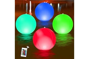 AMOTEE Light Up Beach Balls,LED Beach Ball,Color Changing Glow Balls 16 Light Colors Remote Control Pool Balls,4 Adjustable Light Modes Inflatable Neon Beach Balls For Pool Garden Party Decor