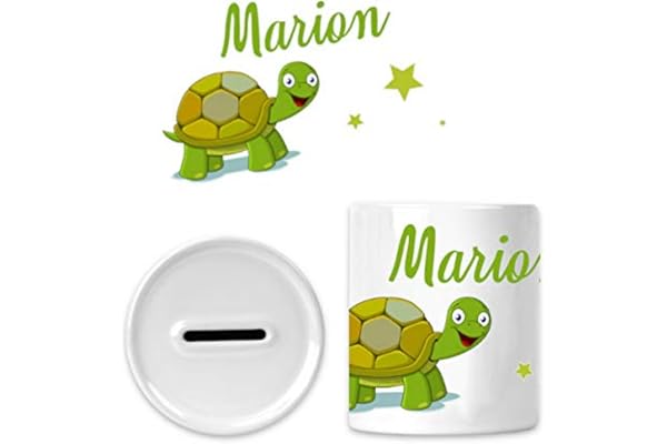 Tirelire personnalisable avec prénom – Cagnotte originale pour enfant | Cadeau personnalisé | Différents motifs | Céramique | 80mm x 95mm (Tortue)