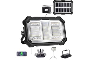 MASMEJOR Faro LED Ricaricabile 100W con Pannello Solare Indipendente, Faretto LED Ricaricabile 10000mAh, Cavo 3M, 5 Modalità, 2 Potenti Magneti, Faro Batteria Ideale per Campeggio, Lavoro, Emergenza