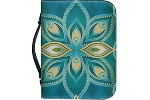 Kuiaobaty Peacock Tail Print Bible Book Cover Protector, Teal Journaling Storage Organizer for Bible, Faux Leather for Book Lover