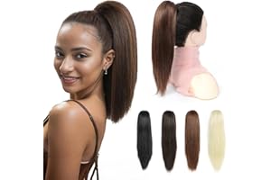 Yamel Ponytail Extension 12 Inch Medium Brown Straight Hair Ponytail Synthetic Hairpiece for Women Claw Clip Ponytail