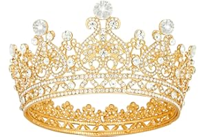 Vofler Crown Gold Tiara for Women Queen-Round Crystal Rhinestone Hair Jewelry Decor Toddler for King Ladies Girls Bridal Bride Princess Quinceanera Birthday Wedding Pageant Halloween Costume Party