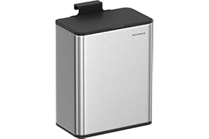 SONGMICS Pattumiera da Appendere, Pattumiera per Armadi in Acciaio da 8L, Cestino da Cucina con Coperchio, a Sportello o a Parete, Sotto Lavabo, Bagno, Argento Metallizzato LTB810E08