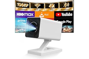 PUTBECY Mini Projector with WIFI 6 and Bluetooth, 4K 1080P Support Portable Projector Movie Auto Keystone for Laptop, PC, Smartphone