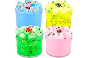 ROWECVCE Jelly Cube Slime Kit 4 Pack, 2 Pack Clear Slime and 2 Pack Cream Slime, Soft & Non-Sticky, Scented DIY Slime Party Favors for Kids, Funny Putty Slime Toys for Girls Boys