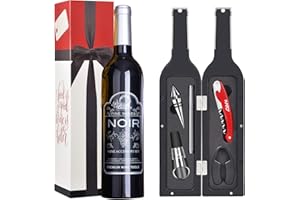 KATO TIRRINIA Kato Ensemble d'accessoires pour Le vin, kit de Tire-Bouchon à vin avec Autocollants de Boisson, Cadeau Parfait de 5 pièces pour la Saint-Valentin pour Les Amateurs de vin et Les buveurs, Argent