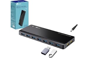 ‎TP-LINK TP-Link UH720 7-Port USB 3.0 Hub mit netzteil, 2 × 2,4A Ladeports, 5 Gbit/s High-Speed USB Splitter, Netzadapter & USB-Kabel, kompatibel mit Windows, Mac OS, Linux, für Laptop, PC, Tablet