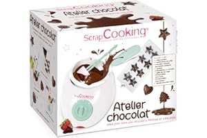 ScrapCooking - Atelier Chocolat - Appareil Fondue à Chocolat avec Accessoires - Coffret 33 Éléments pour Fabrication Chocolats Maison, Soirées Crêpes, Gaufres - Avec Moules - Blanc / Vert d’Eau - 3902
