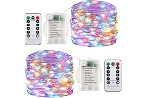 Ooklee Fairy Lights Battery Operated, [2 Pack] 10M 100 LED Outdoor Waterproof String Lights, 8 Modes Remote Timmer Rainbow Twinkle Copper Wire Lighting for Home Gazebo Christmas Decor(Multi Colour)