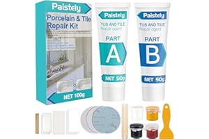 PAISTELY Fliesen Reparaturset, Badewannen Reparaturset Weiß, Löchern, Rissen an Fliesen, Waschbecken und Badewannen mit 4 Grundfarben, Heißwasserbeständig & Dauerhaft