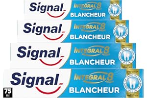 SIGNAL - Dentifrice Blancheur integral 8 blancheur effet prébiotique - Protection Complète 3x plus efficace -96% d'ingrédients d'origine naturelle (lot de 4x75ml)