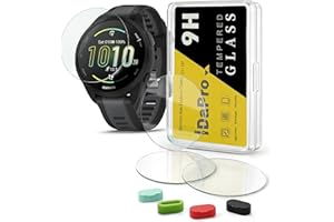 iDaPro [4Pcs Screen Protector for Garmin Forerunner 165 / Forerunner 165 Music+[4Pcs] Silicone Anti-dust Plugs,Tempered Glass,9H Hardness,Anti-Scratch,Anti-Bubble,Easy Installation