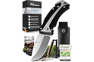 BERGKVIST® K30 Coltello pieghevole 3-in-1 - coltellino tascabile a due mani per la sopravvivenza, la caccia e il campeggio con tagliacinture e rompivetro - Manico in G10 nero