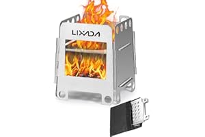 Lixada Camping Estufa de acero inoxidable plegable mochila estufa de madera mini barbacoa parrilla con bolsa de transporte para camping senderismo cocina