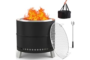 TLSUNNY Rökfri Eldskål i Rostfritt Stål 50cm, Bärbar Utomhus Eldstad | Trädgård Eldkorg med Grillgaller, Poker, Bärväska, Outdoor Smokeless Fire Pit, Eldtunna för Camping, Terrass, Bakgård