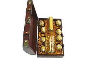 MostroMania Scrigno del Tesoro con Bottiglia di Spumante e Cioccolatini Ferrero Rocher, Scaglie d'Oro 23 Carati, Idea Regalo Romantica per Innamorati