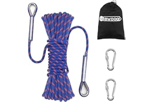 NewDoar 14KN Corde d'escalade Statique 8mm Cordon Accessoire pour Équipement 10m,20m,30m,50m Corde d'évacuation avec 2 Mousquetons pour d'escalade sur Glace Corde de Sauvetage Incendie-Bleu/20m