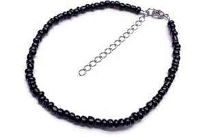 Vilda Jewellery Black Glass Seed Bead Anklet with Extension Chain - Adjustable Size : 9-11 inches