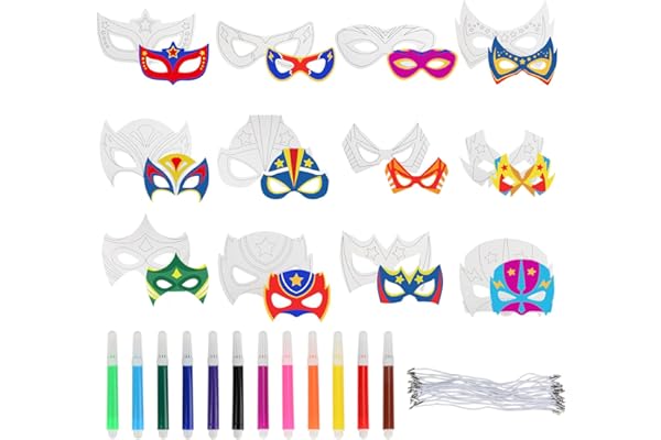 DJLLA Masques D'animaux pour Enfants, Blanche Masques Enfants à Colorier avec Stylos à Aquarelle, Masques de Fête Enfants Cosplay Masques pour Anniversaire Jungle Safari Fête Theme Carnaval Halloween