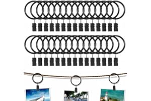 QMAHA 30 Stück Vorhangringe, Golden Vorhang Clips Ringe, Rostfrei Gardinenhaken Vorhang Hängend Ringe, Vorhanghaken Gardinenringe mit Ösen von Gardinen (32 mm Innen) für Duschvorhang (Schwarz)