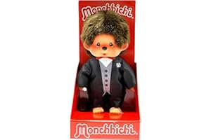 Sekiguchi 244065 - Original Monchhichi Junge, Plüschtier Bräutigam, ca. 20 cm großes Kuscheltier aus braunem Plüsch, Braun