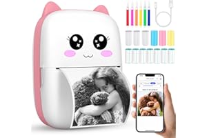 CARPOWER Mini Imprimante Portable, Imprimante Photo Thermique Sans Encre avec 13 Rouleaux de Papier, Imprimante Intelligente Bluetooth Compatible avec Android et iOS, Pour D'étiquettes, Images, Note (X5S-Rose)