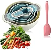 8 Piece Plastic Mixing Bowls Set, Compact Food Preparation Set with Mixing Bowls, Colander, Sifter, Measuring Cups for Kitche