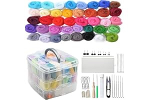 CHAWHO Nadelfilz Set 40 Farben Filzset für Anfänger - Filzwolle Märchenwolle Starter Kit, Filzwolle Basteln mit Werkzeug Set für Nassfilzen und Trockenfilzen DIY Handwerk