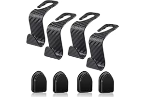 Giantdeer 4PCS Carbonfaser Korn Kopfstützenhaken, Universal Sitzrückenschwerkraft-Haken, Tragfähigkeit 30KG, Autositzrückenhaken + 4 Minihaken (Carbonfaser schwarz)
