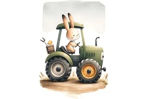 Heimisch Wunder - Traktor Poster DIN A4 für Kinderzimmer, Schlepper mit Hase – Bunte Wanddekoration für Jungen und Mädchen – Liebevolle Deko für das Kinderzimmer
