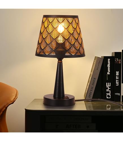 Dawnwake Lampada Da Tavolo Comodino, Lampada Da Scrivania LED Dimmerabile, Abat Jour in Vetro a Forma Di Fungo Con Base in Ceramica, Arredo Per la Casa Per Camera Da Letto, Soggiorno (Arancia
