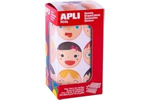 APLI Kids 18771 - Rollo de 360 gomets redondos con caras de emociones Ø33 mm, adhesivo removible