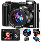 C&aacute;mara Digital 4K 64 MP con Visor Incluido, C&aacute;mara Compacta con Enfoque Autom&aacute;tico y Zoom 16X, 2 Bater&iacute;as Recargables de 1050